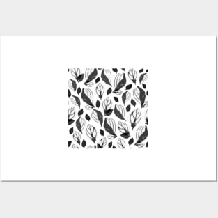 Black and White Basil Leaf Pattern Posters and Art